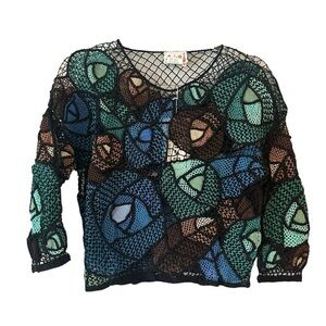 NWT Vintage Lim's floral hand sewn crochet sweater floral pattern colorful
